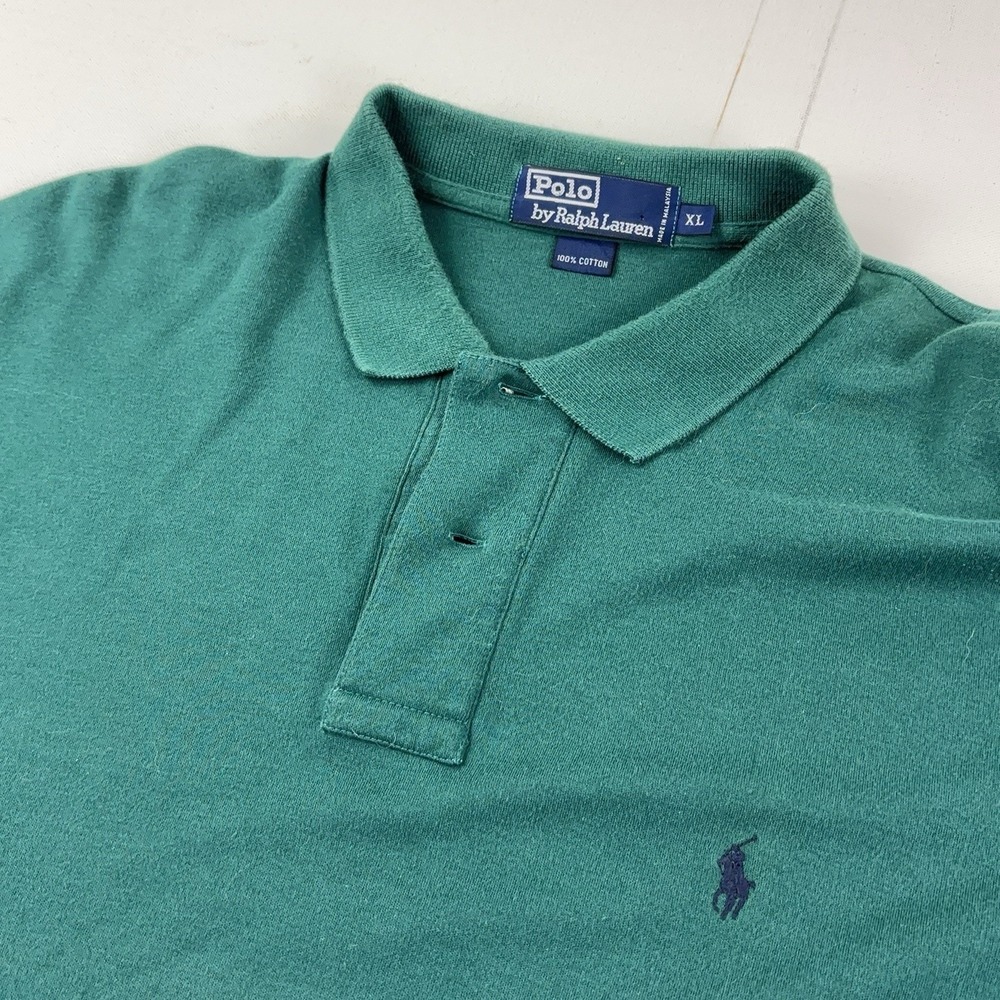 Vintage Ralph Lauren Polo Shirt Mens XL Green Cotton Knit Short Sleeve 90s